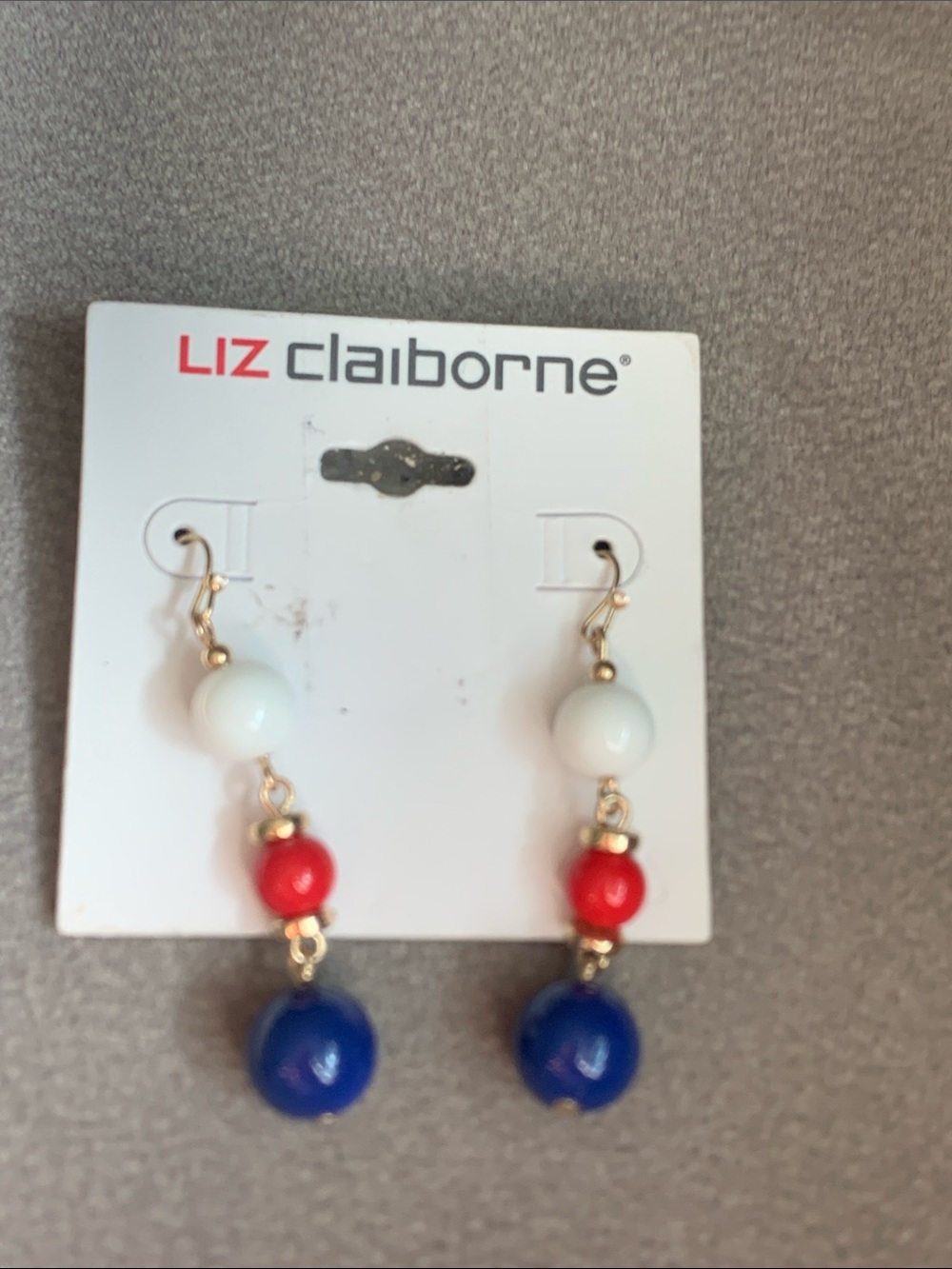 Liz Claiborne Red, White & Blue Bead Drop Earrings with Gold-Tone Accents